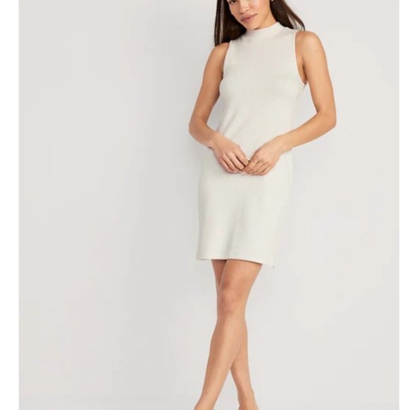 Sleeveless Mock-Neck Rib-Knit Mini Shift Dress Sz L - Picture 3 of 3